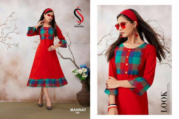 Ss Mannat Latest Beautiful Hand And Neck Designer Daily Wear Anarkali Style Kurti Collection 