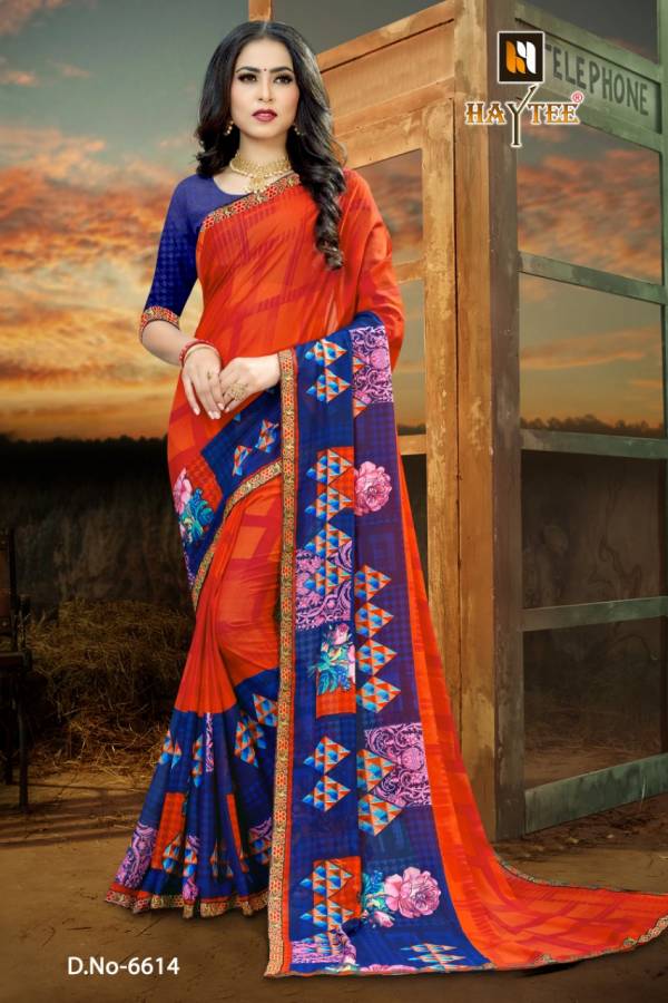 Haytee Fuzzy 20 Latest Rennial Printed With Border daily wear Saree Collection 