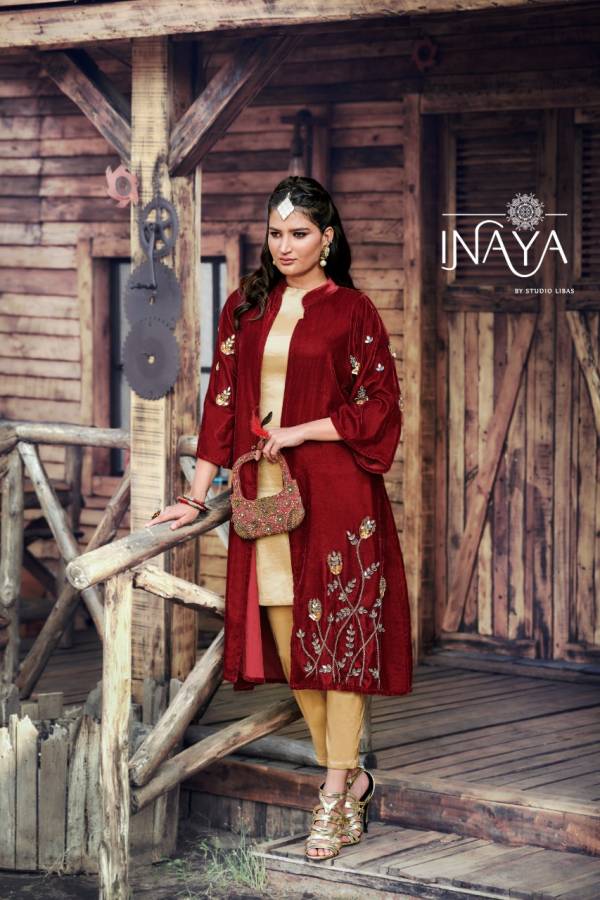 Inaya Latest Designer Party Wear Velvet Western Style Kurti With Pant Style Bottom Suit Collection