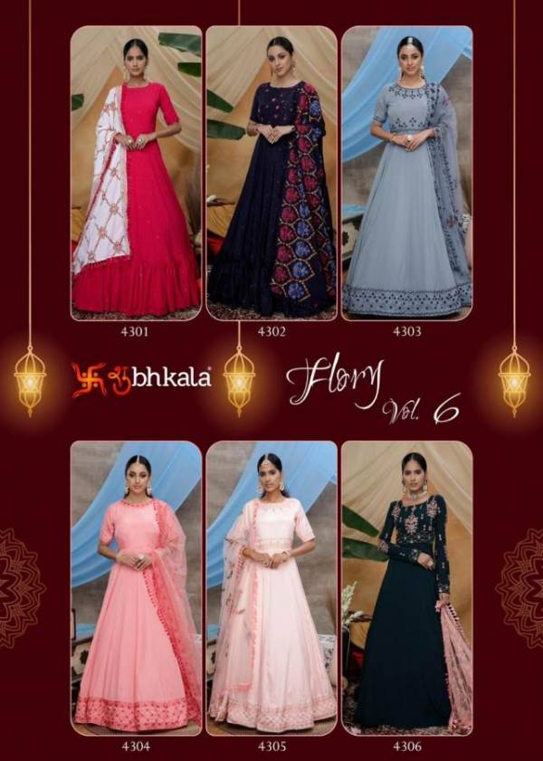 Subhkala Flory Vol 6 Latest Designer Festive Wear Embroidered Heavy Ladies Gown Collection (Single 1760/-)