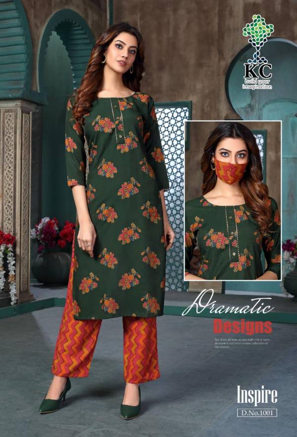 Kc Inspire Latest Designer Party Wear Printed Rayon Kurti With Bottom Collection