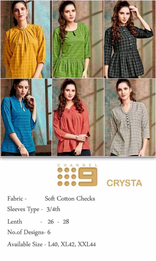 C9 Crysta Latest Designer Soft Cotton Chex Casual Wear Short Tops Collection 