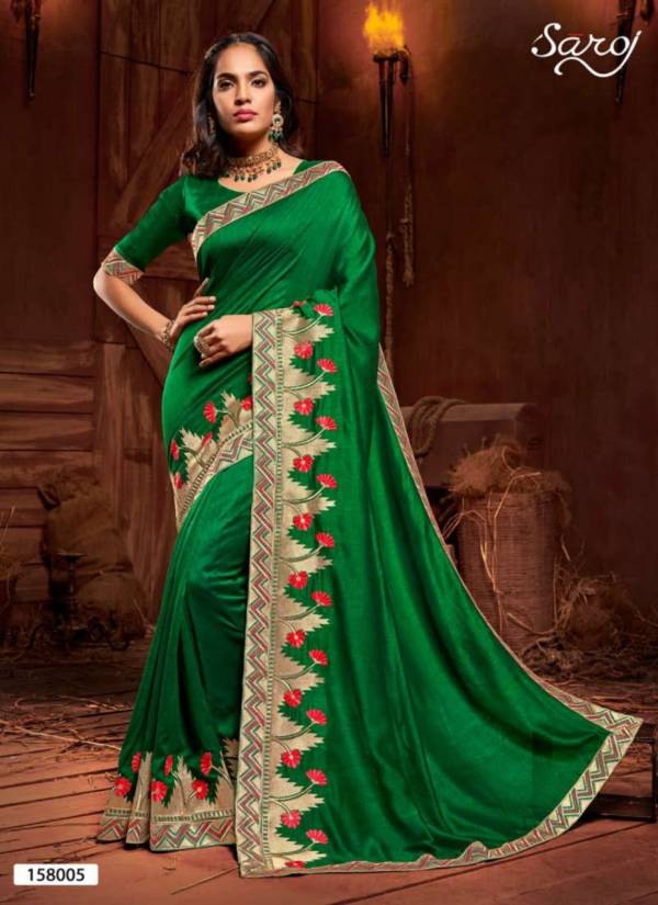 SAROJ ISHIKA Latest Designer Fancy Festive Wear Vichitra Silk with Heavy Jari Border Sarees Collection