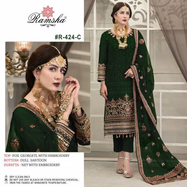 Ramsha R 424 Nx Fancy Festive Wear Georgette Embroidery Pakistani Salwar Kameez Collection