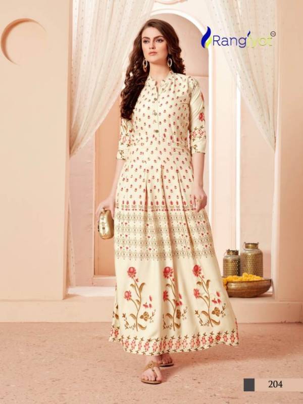 Rangjyot Sehnaaz 2 Launch Latest New Designer Party Wear Long Kurtis With Gold Print 