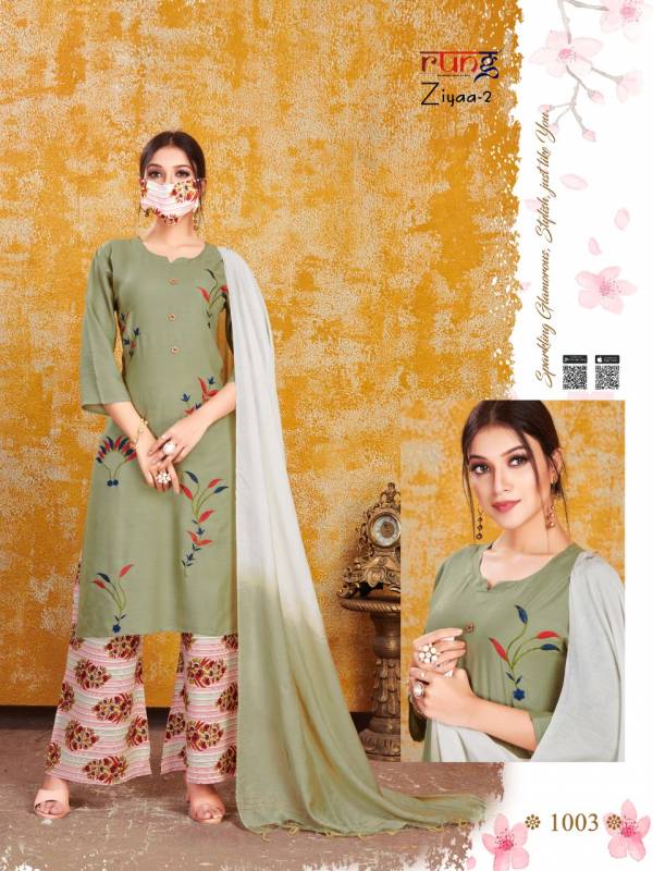 Rung Ziyaa 2 Latest Designer Heavy Rayon Embroidery Worked Ready Made Salwar Suit Collection 