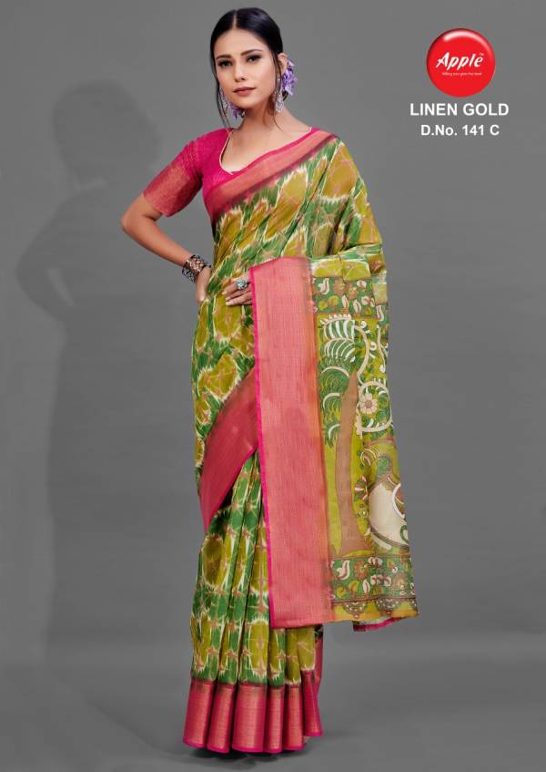 Apple Linen Gold 141 Latest Daily Wear Printed Soft Linen Saree Collection