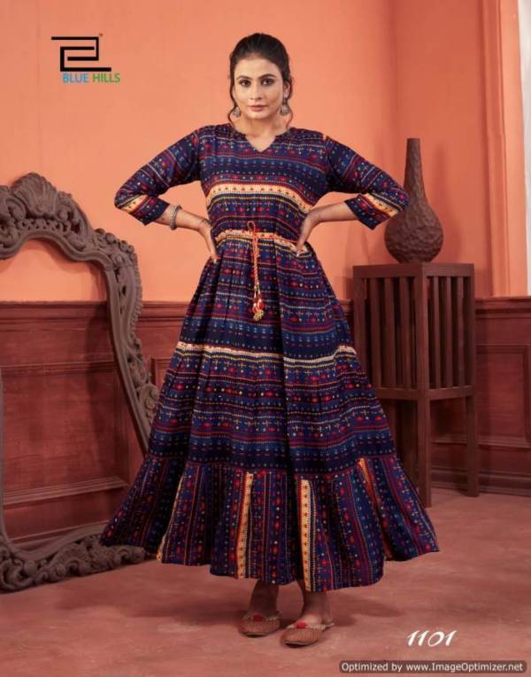 Blue Hills Special 1 Latest Fancy Ethnic Wear Rayon Long Kurti Collection