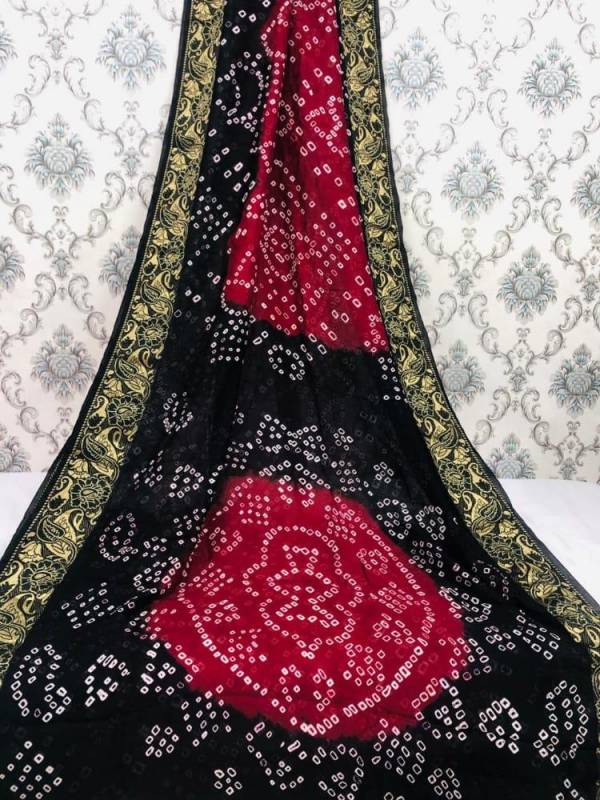 Flower Border Bandhej Casual Wear Art Silk Designer Saree Collection

