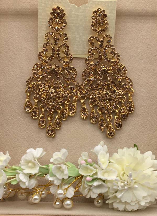 Latest Designer Stylish Part Wear And Bridal Wedding Gold Plated With Diamond Earring Collection