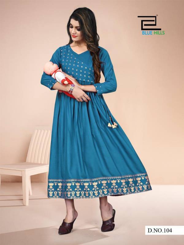 Blue Hills Badhai Ho Designer Ethnic Wear Long Printed Rayon Kurti Collection
