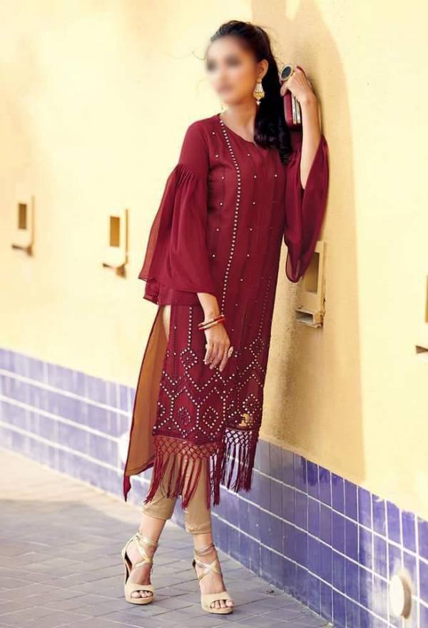 Hiba Studio LPC -24 Classy Metalic Collection Designer Tunic  with Beautiful  metalic embroidery  Embellished with handmade tassels paired with Designer Straight Cigarette pants