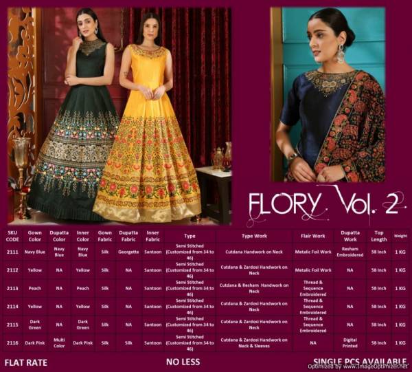 Flory Vol 2 New Designer Gown Collection With Heavy Embroidery Work For Party Wedding And For Festival  