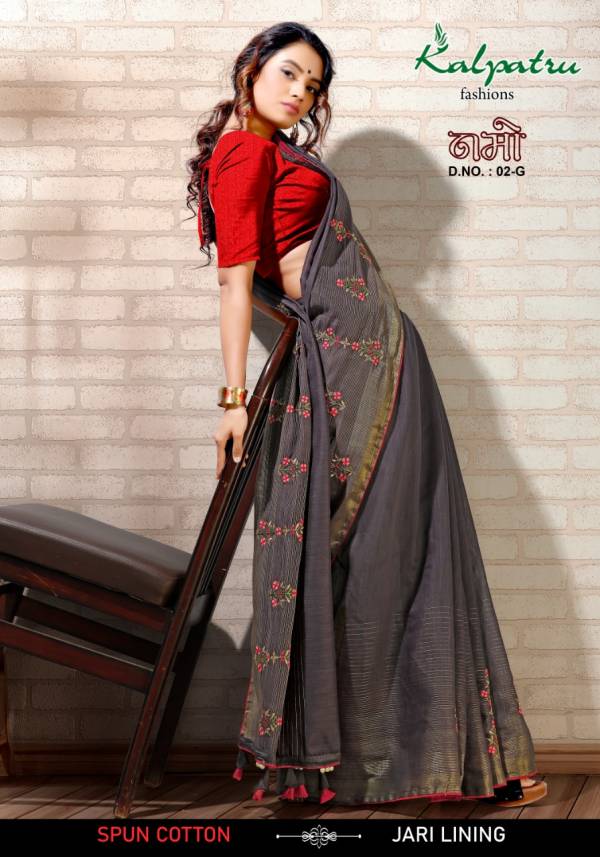 Kalpatru Namo Exclusive Casual Wear Embroidery Work Heavy Fancy Linen Cotton Saree Collection