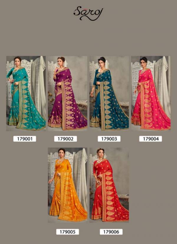 SAROJ VIDHA Latest Fancy Designer Heavy Festive Wear Vichitra Silk With Heavy Embroidery and Diamonds Work and Butti Saree Collection