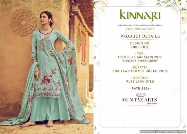 Mumtaz Art Kinnari Latest Designer Pure Jam Satin Digital Prints With Designer Embroidery Work Dress Material 