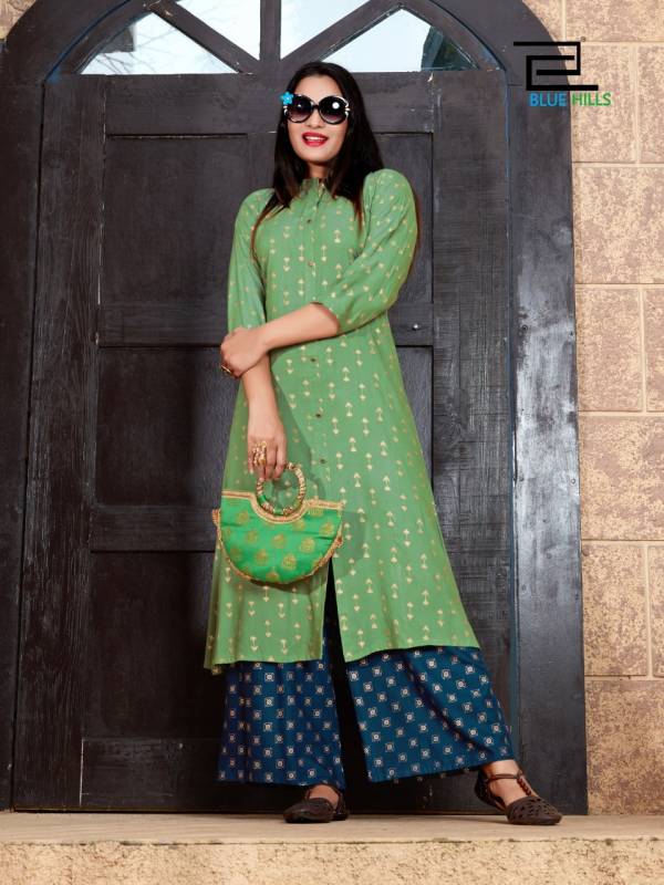 Blue Hills Style In Vol 3 New Golden Designer Printed Pure Rayon Kurtis Collection With Plazzo