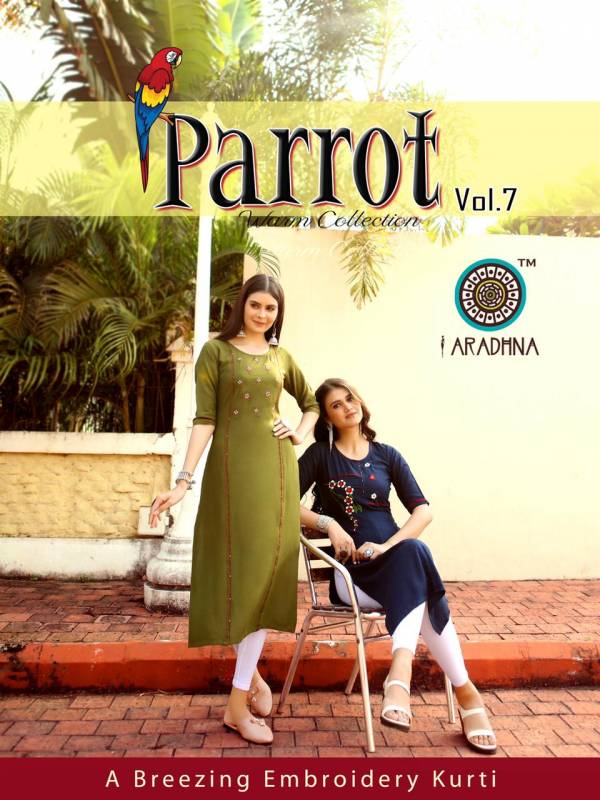 Aradhna Parrot 7 Latest Designer Fancy Party Wear Embroidery And Manual  Work Kurti Collection