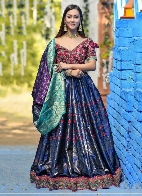 Heavy Designer Latest Resham Work Banarasi Silk Party Wear Lehenga Choli Collection 