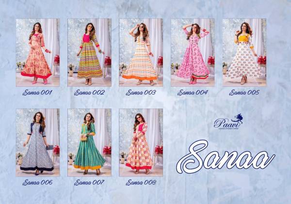 Paavi Sanaa Exclusive Stylish Designer Rayon Casual Wear Long Kurtis Collection 