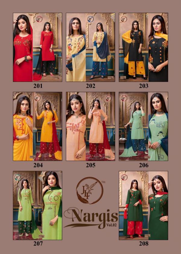 JLF Nargis Vol 2 Latest Designer Embroidery Work Ready Made Plazzo Salwar Suit With Nazneen Dupatta Collection 