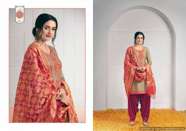 Kalaroop New Launch Of Designer Embroidered Work With Slub Rayon Bottom And Banarasi Silk Dupatta Ready Made Patiala