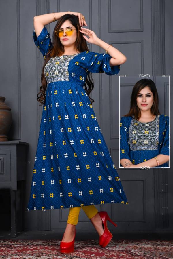 Satrangi 1 Fancy Festive Wear Rayon Printed Anarkali Kurti Collection