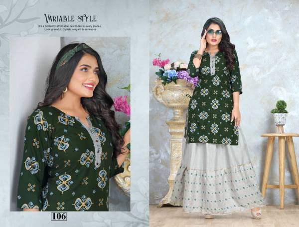 Beauty Queen Garima Latest Fancy Wear Rayon Printed Kurti With Skirt Collection
