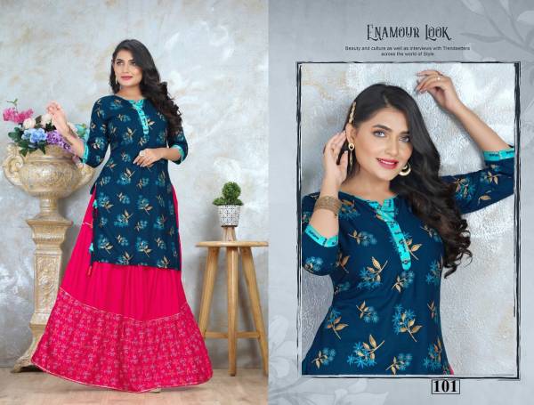 Beauty Queen Garima Latest Fancy Wear Rayon Printed Kurti With Skirt Collection