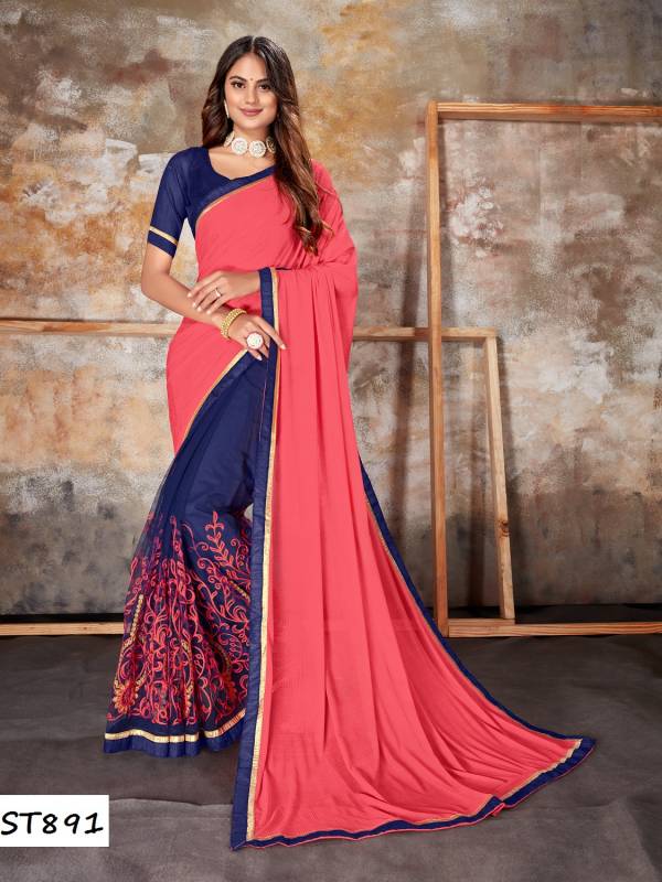 Sutram Hit Color 3 Latest Casual Wear Borderd With Digital Printed Blouse Lycra Net Saree Collection