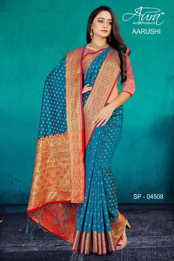 Aura Aarushi Kanjivaram Pattu Silk Designer Party wear Saree Collection at Wholesale Price