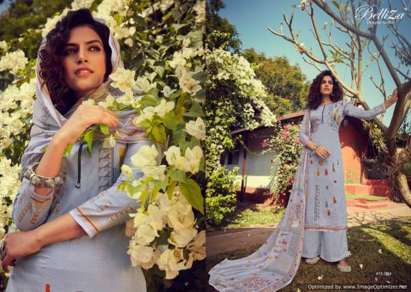 Belliza Zohra Pure Cotton Digital Style Print Designer Dress Material Exclusive Printed Nazneen Chiffon Dupatta With Four Side Lace 