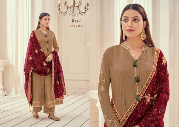 Fiona Zardosh Heavy Occasion Wear Chinnon full flair with pletting Border Embroidery Salwar Kameez Collection
