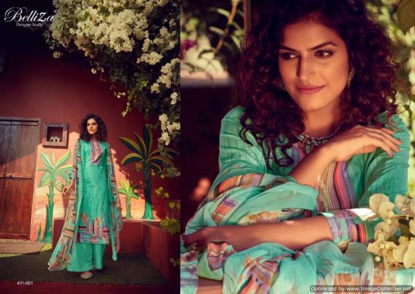 Belliza Zohra Pure Cotton Digital Style Print Designer Dress Material Exclusive Printed Nazneen Chiffon Dupatta With Four Side Lace 
