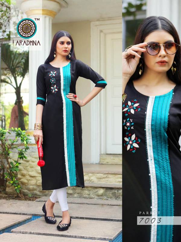 Aradhna Parrot 7 Latest Designer Fancy Party Wear Embroidery And Manual  Work Kurti Collection