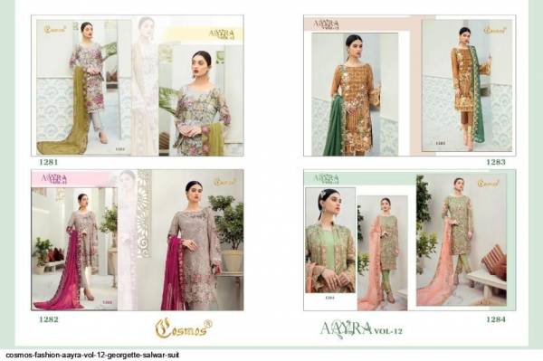 Cosmos Aayra 12 Exclusive Heavy Faux Georgette Embroidered Pakistani Suits Collection 
