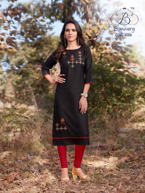 BLEND V-4 DESIGNER HEAVY PREMIUM COTTON WITH EMBROIDERY WORK THREE FOURTH SLEEVES KURTI COLLECTION