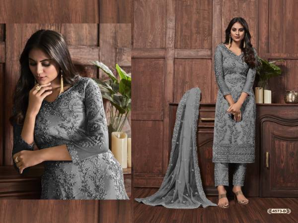 Super Hit 4573 Latest Heavy Net With Heavy Embroidery Work And Cording With Glitter Sequences Work Wedding Wear Salwar Kameez Collection