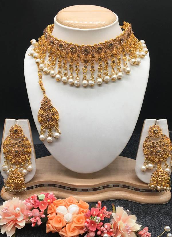 Gold and Silver Latest Heavy Fancy Bridal Pearl Necklace  