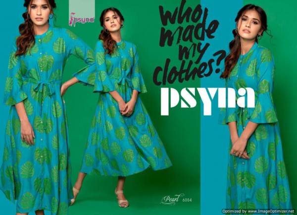 Psyna Pearl 6 Designer Printed Party Wear Heavy Rayon Gown Type Kurti Collection