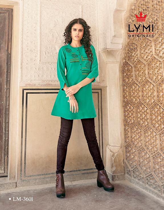 Lymi Artwork Latest Designer Casual Wear Three-Fourth Hand Embroidery Work Short Tops Collection 