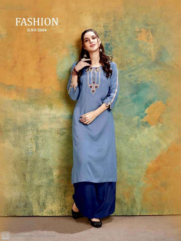 C9 Polite Latest Casual Wear Designer Rayon Slub with Fancy Embroidery Sleeves Work Kurti With Bottom Collection 