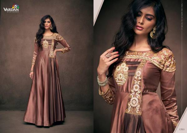 Vardan Navya Vol-12 Triva Satin With Embroidery Work inner Stiched Designer Gown Collections