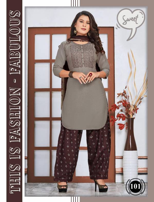 Trendy Tamanna Latest Designer Regular Wear Rayon Ready Made Salwar Suit Collection
