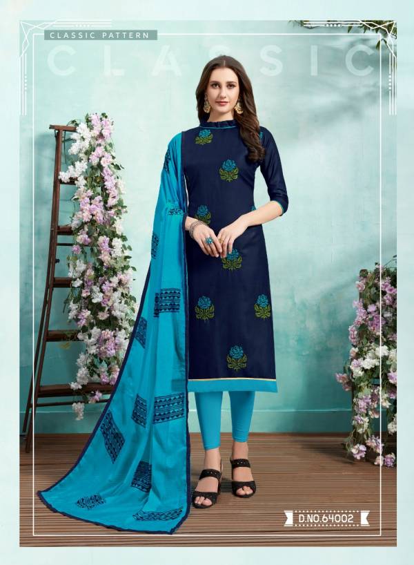 Kiss Miss 64 Designer Lawn Cotton Fancy Churidar Dress Material With Work and Four sided Lace Border Dupatta 