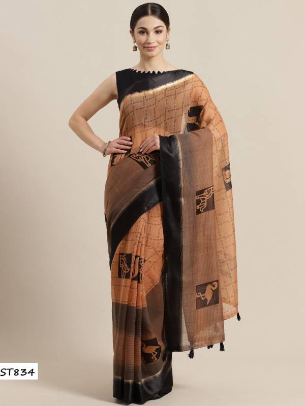 Daily Wear Stylish Collection Of Designer Linen Cotton Saree With Banglori Silk Blouse 