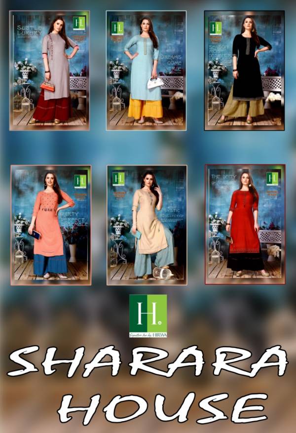 Hirwa Sharara House Latest Designer Embroidery Worked Kurti With Sharara Plazzo Casual Wear Collection 