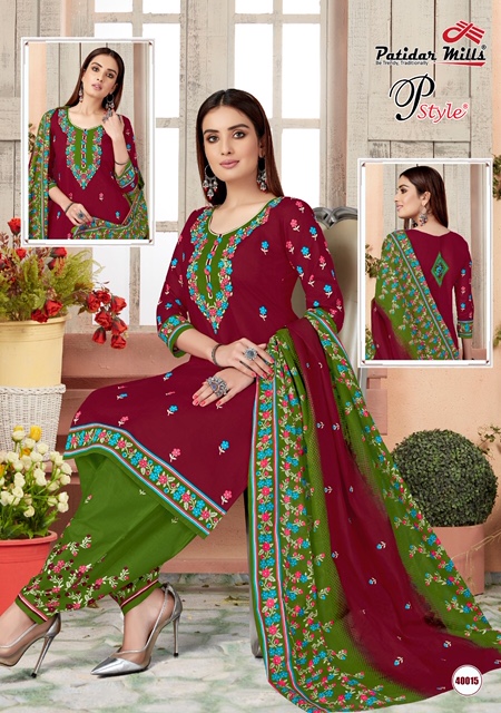 Patidar P Style 40 Latest Designer daily wear Pure Cotton Dress Material Collection 