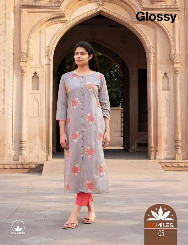 100MILES GLOSSY Jam Cotton Designer Embroidered Party Wear Kurtis Collectons