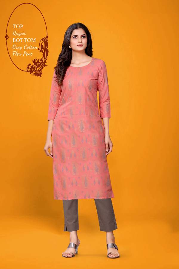 Decent 1 Casual Wear Designer Printed Traditional Festival Wear Rayon Kurti With Cotton Flex Bottom Collection